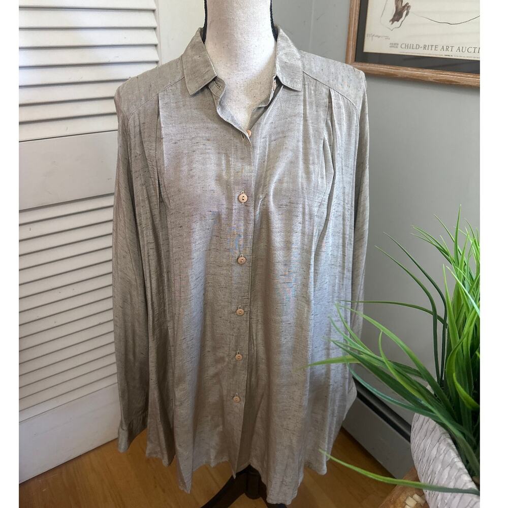Vintage Misook Top Womens One Size Metallic Beige Oversized 90s Minimalist Boho